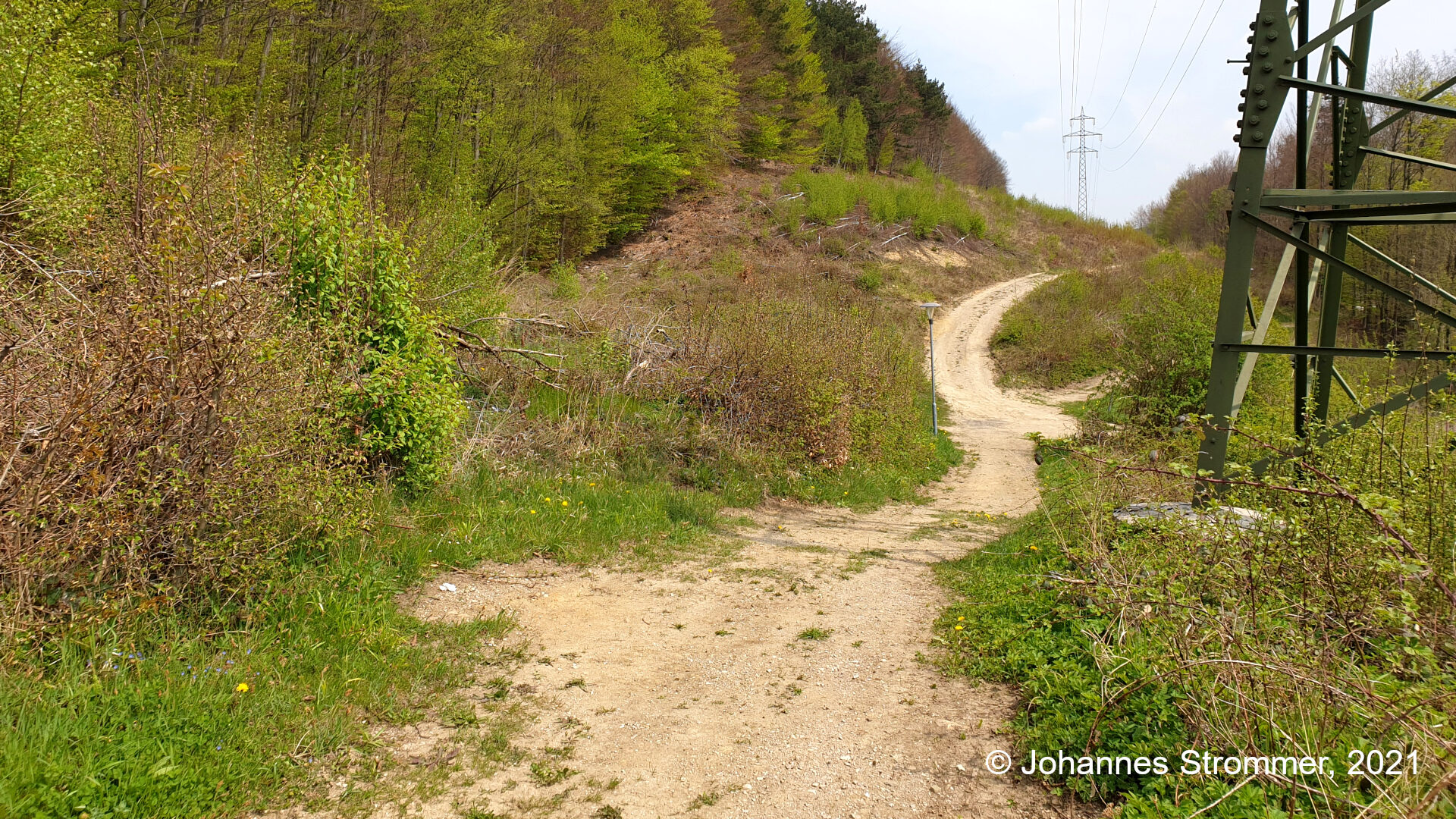 Knapp 600 m vom Bahnhof Rekawinkel entfernt bog die Waldbahn vom jetzigen Forstweg nach links ab, um ein kleines Tal auszufahren. Waldbahn Rekawinkel.
