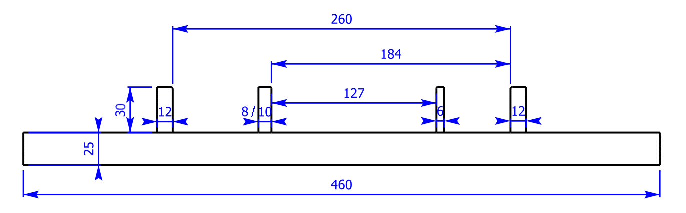 Bild meines Vierschienengleises mit den Spurweiten 5 Zoll (127 mm), 7 1/4 Zoll (184 mm) und 10 1/4 Zoll (260 mm)