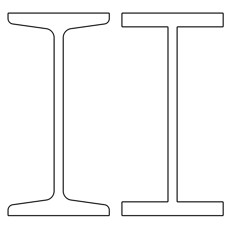 Figure 1: On the left a narrow I-beam I100, on the right the simplified model.