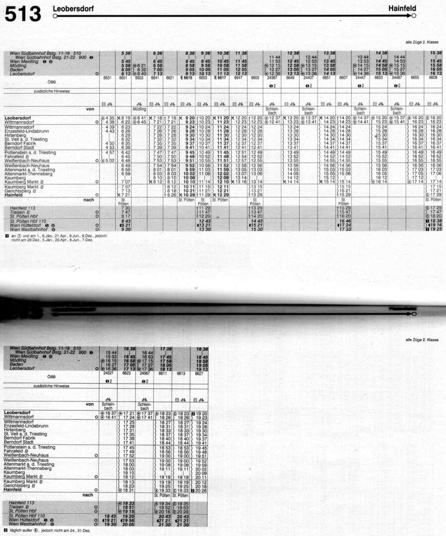 Fahrplanbild 513 Leobersdorf - Hainfeld (Jahr 2003)