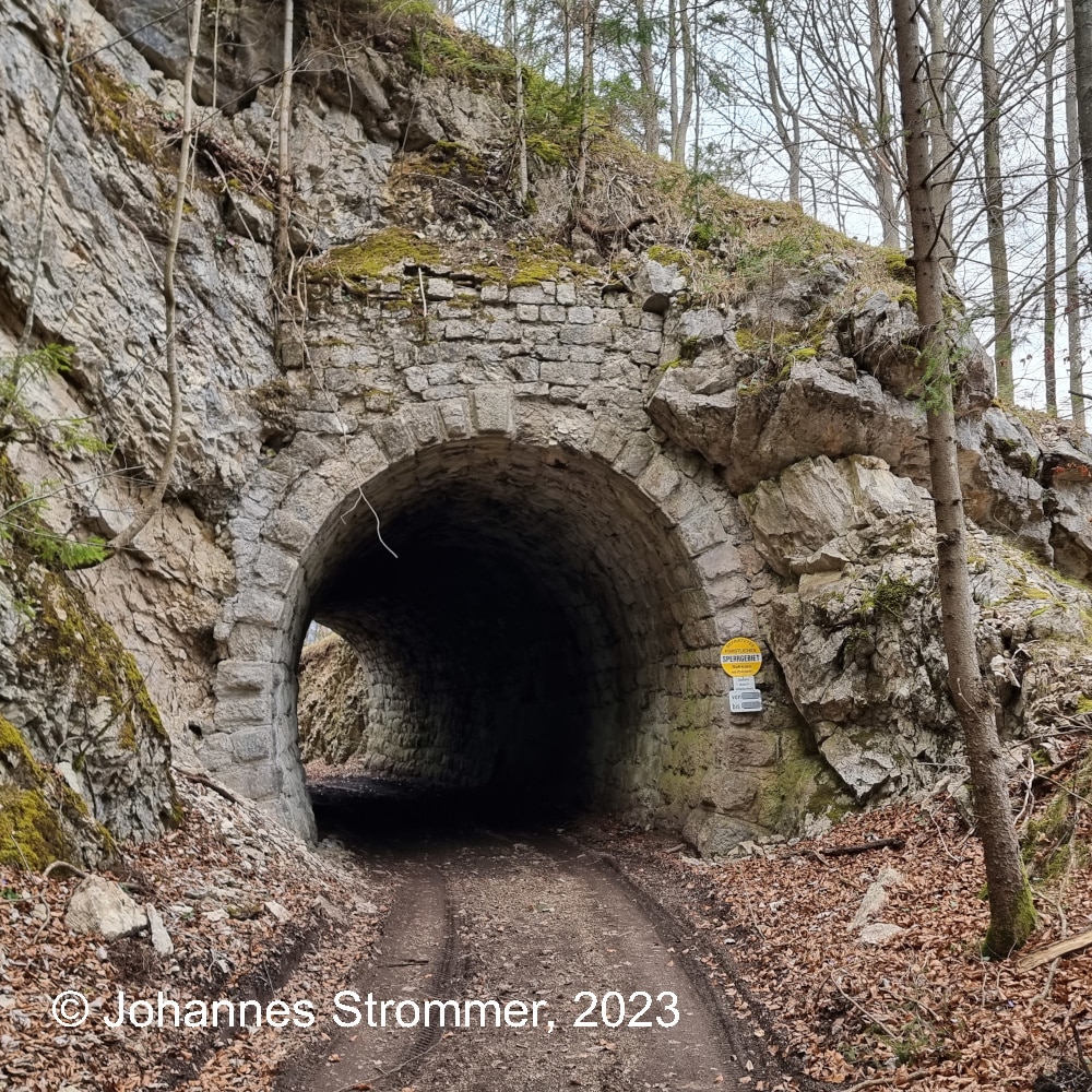 Südportal eines ca. 20 m langen Tunnels der Salzkammergut-Lokalbahn (SKGLB).