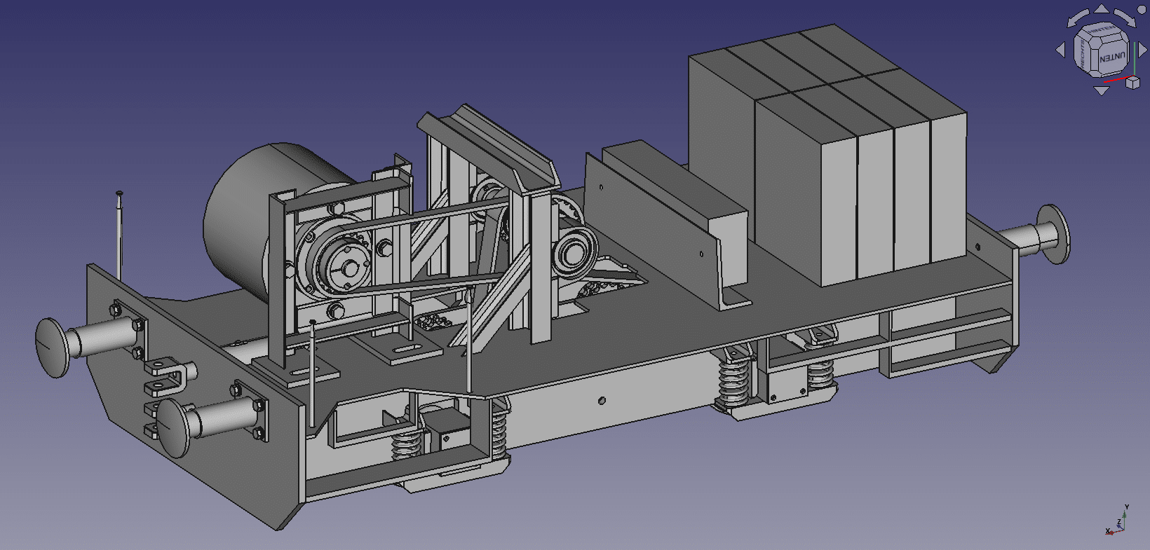 Fertig gestelltes 3D-Modell des Untergestells der Diesellok (FreeCAD).